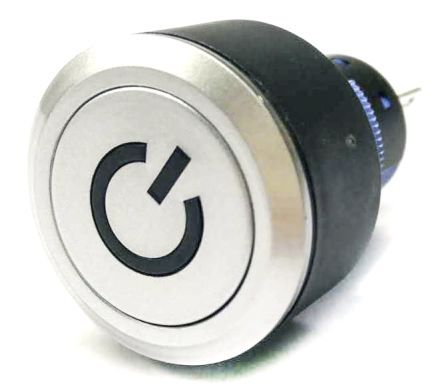 KPB22-88P2-F11-00-JQ, RS PRO Single Pole Double Throw (SPDT) Push Button Switch, IP65, 22.2 (Dia.)mm, Panel Mount, Power Symbol, 250V ac, Кнопочный переключатель