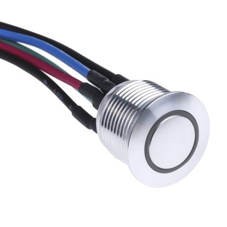 MPB16-CARE-RGB-T1R-0V, RS PRO Single Pole Single Throw (SPST) Momentary RGB LED Push Button Switch, IP67, 16 (Dia.)mm, Panel Mount, 36V dc, Кнопочный переключатель