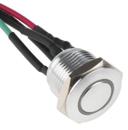 MPB16-CARE-A-T1R-12V, RS PRO Single Pole Single Throw (SPST) Momentary Green, Red LED Push Button Switch, IP67, 16 (Dia.)mm, Panel Mount, 36V, Кнопочный переключатель