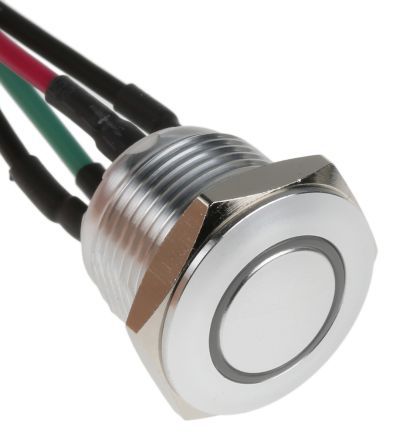 MPB16-CARE-3-T1R-0V, RS PRO Single Pole Single Throw (SPST) Momentary Red LED Push Button Switch, IP67, 16 (Dia.)mm, Panel Mount, 36V dc, Кнопочный переключатель