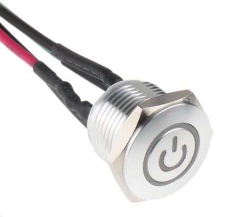 MPB16-CARP-A-T1R-6V, RS PRO Single Pole Single Throw (SPST) Momentary Green, Red LED Push Button Switch, IP67, 16 (Dia.)mm, Panel Mount,, Кнопочный переключатель