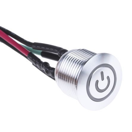 MPB16-CARP-A-T1R-0V, RS PRO Single Pole Single Throw (SPST) Momentary Green, Red LED Push Button Switch, IP67, 16 (Dia.)mm, Panel Mount,, Кнопочный переключатель