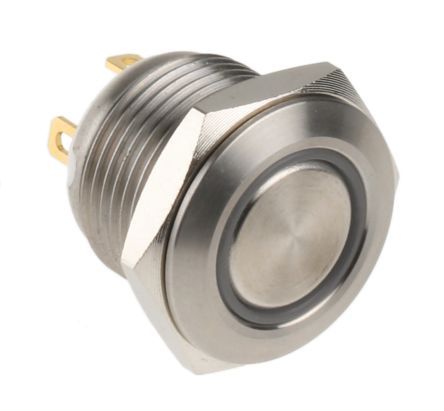 MPB16-A3FE-7-JR-0V, RS PRO Single Pole Single Throw (SPST) Momentary Blue LED Push Button Switch, IP67, 16 (Dia.)mm, Panel Mount, 36V dc, Кнопочный переключатель