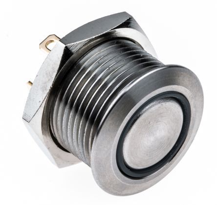 MPB16-A3FE-6-JR-0V, RS PRO Single Pole Single Throw (SPST) Momentary Green LED Push Button Switch, IP67, 16 (Dia.)mm, Panel Mount, 36V dc, Кнопочный переключатель