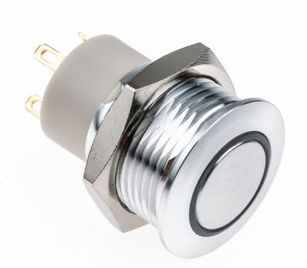 MPB16L-CARE-01-JR-24V, RS PRO Single Pole Single Throw (SPST) Momentary White LED Push Button Switch, IP67, 16 (Dia.)mm, Panel Mount, 36V dc, Кнопочный переключатель