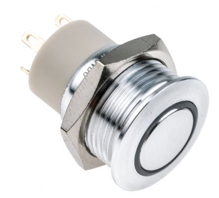 MPB16L-CARE-71-JR-24V, RS PRO Single Pole Single Throw (SPST) Momentary Blue, White LED Push Button Switch, IP67, 16 (Dia.)mm, Panel Mount,, Кнопочный переключатель