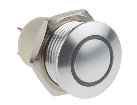 MPB16L-CARE-06-JR-24V, RS PRO Single Pole Single Throw (SPST) Momentary Green LED Push Button Switch, IP67, 16 (Dia.)mm, Panel Mount, 36V dc, Кнопочный переключатель