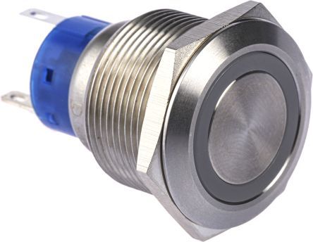 MPB22-A0F10E-624-JQ, RS PRO Single Pole Double Throw (SPDT) Momentary Green LED Push Button Switch, IP67, 22.2 (Dia.)mm, Panel Mount, 250V ac, Кнопочный переключатель