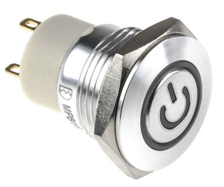 MPB16L-CARP-37-JR-24V, RS PRO Single Pole Single Throw (SPST) Momentary Blue, Red LED Push Button Switch, IP67, 16 (Dia.)mm, Panel Mount,, Кнопочный переключатель