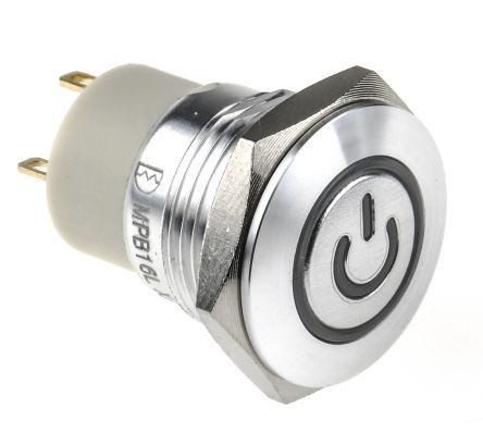 MPB16L-CARP-05-JR-3V, RS PRO Single Pole Single Throw (SPST) Momentary Yellow LED Push Button Switch, IP67, 16 (Dia.)mm, Panel Mount, Power, Кнопочный переключатель