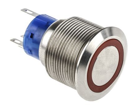 MPB22-A0F11E2-324-JQ, RS PRO Single Pole Double Throw (SPDT) Red LED Push Button Switch, IP67, 22.2 (Dia.)mm, Panel Mount, 250V ac, Кнопочный переключатель