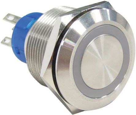 MPB22-A0F10E-124-JQ, RS PRO Single Pole Double Throw (SPDT) Momentary White LED Push Button Switch, IP67, 22.2 (Dia.)mm, Panel Mount, 250V ac, Кнопочный переключатель