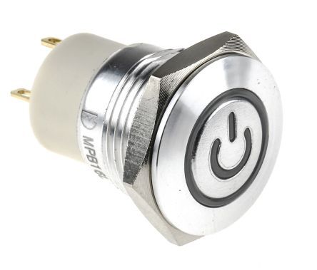 MPB16L-CARP-05-JR-12V, RS PRO Single Pole Single Throw (SPST) Momentary Yellow LED Push Button Switch, IP67, 16 (Dia.)mm, Panel Mount, Power, Кнопочный переключатель