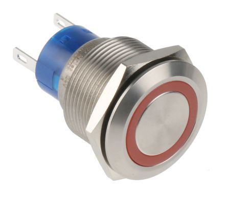 MPB22-A0F11E-A24-JQ, RS PRO Single Pole Double Throw (SPDT) Red LED Push Button Switch, IP67, 22.2 (Dia.)mm, Panel Mount, 250V ac, Кнопочный переключатель