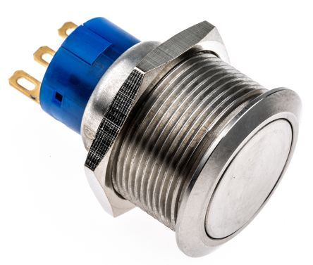 MPB22-A0F100-JR, RS PRO Single Pole Double Throw (SPDT) Momentary Push Button Switch, IP67, 22.2 (Dia.)mm, Panel Mount, 250V ac, Кнопочный переключатель