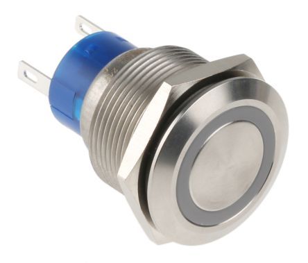 MPB22-A0F11E-624-JQ, RS PRO Single Pole Double Throw (SPDT) Green LED Push Button Switch, IP67, 22.2 (Dia.)mm, Panel Mount, 250V ac, Кнопочный переключатель