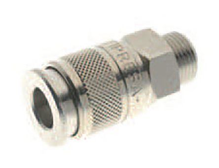 0019100001, RS PRO Pneumatic Quick Connect Coupling Nickel Plated Brass 1/4in Threaded, Муфта