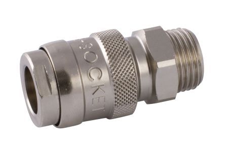 0072100003, RS PRO Pneumatic Quick Connect Coupling Nickel Plated Brass 1/2in Threaded, Муфта