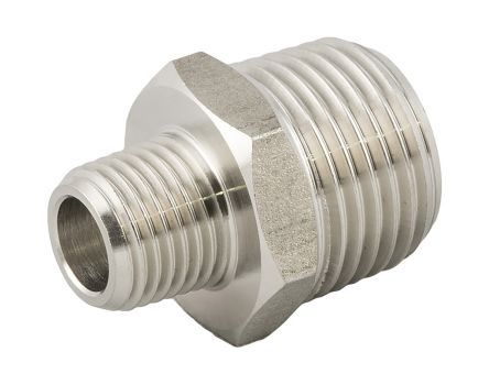 6202000447W00, RS PRO 140 bar Stainless Steel Pneumatic Straight Threaded Adapter, R 3/8 Male To R 1/4 Male, Переходник