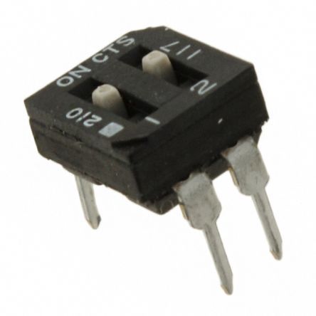 210-2MS, CTS 2 Way Through Hole DIP Switch Single Pole Single Throw (SPST), Переключатель