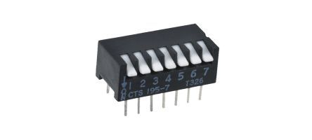 195-6MST, CTS 6 Way Through Hole DIP Switch Single Pole Single Throw (SPST), Piano Actuator, Переключатель