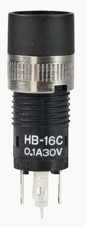 HB16CKW01, NKK Switches Single Pole Double Throw (SPDT) On-On Push Button Switch, 8 (Dia.)mm, Front Panel, Кнопочный переключатель