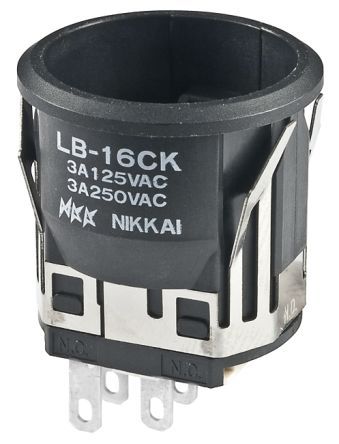 LB16CKW01, NKK Switches Single Pole Double Throw (SPDT) On-On Push Button Switch, IP65, 22 (Dia.)mm, Snap-In, Кнопочный переключатель