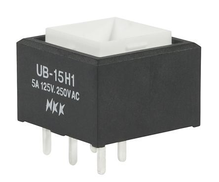 UB15SKW035F, NKK Switches Single Pole Double Throw (SPDT) On-(On) Green LED Push Button Switch, Through Hole, Кнопочный переключатель