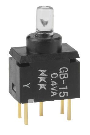 GB15JPD, NKK Switches Single Pole Single Throw (SPST) On-(On) Amber LED Push Button Switch, Through Hole, Кнопочный переключатель