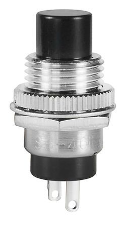 SB4011NCM, NKK Switches 1NF Off-(On) Push Button Switch, 12.5 (Dia.)mm, Central Fixing With Metal Lock Nut, Кнопочный переключатель