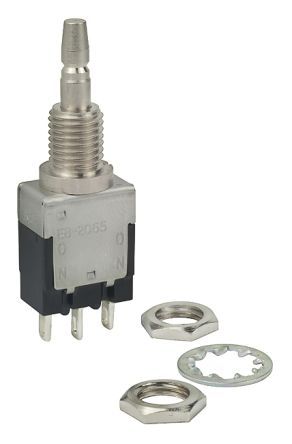 EB2065, NKK Switches Single Pole Double Throw (SPDT) On-On Push Button Switch, 6.35 (Dia.)mm, Central Fixing With Metal Lock, Кнопочный переключатель