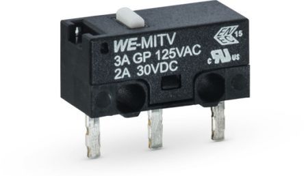 463091370402, Wurth Elektronik Single Pole Double Throw (SPDT) Microswitch, 3 A, Микропереключатель