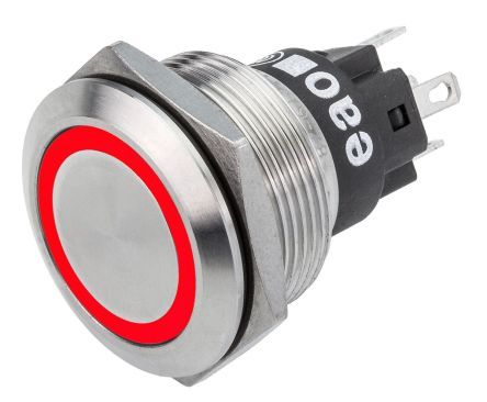 82-6651.1114, EAO Momentary Red LED Push Button Switch, IP65, IP67, Panel Mount, 24V dc, Кнопочный переключатель