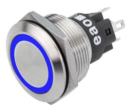 82-6651.1124, EAO Momentary Blue LED Push Button Switch, IP65, IP67, Panel Mount, 24V dc, Кнопочный переключатель