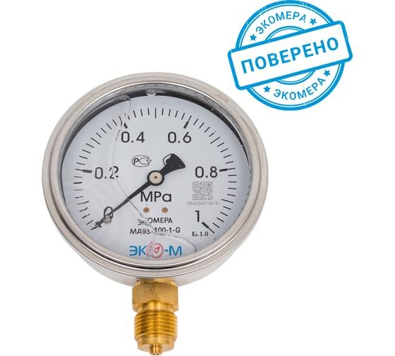 Манометр виброустойчивый Физтех ДМ8008-ВУф 0-1 МПа, кт1.0, d100, IP54 G,1/2 РШ, глицерин 4687205640031