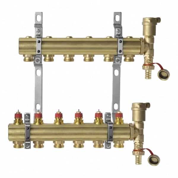 Комплект коллекторов Danfoss FHF-6 set с кронштейнами и воздухоотводчиками, 6 контуров