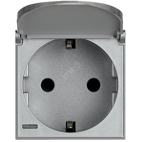 Axolute Розетка 2К+З с заземлением с крышкой 10/16А 250В боковые контакты Schuko автоматические клеммы алюминий немецкий стандарт