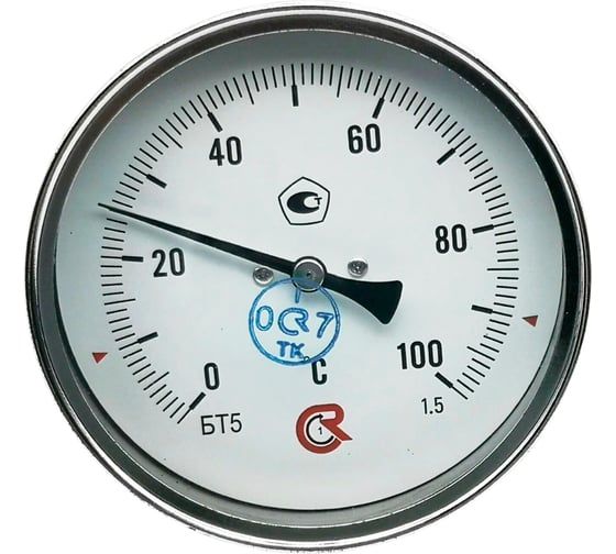 Термометр биметаллический Физтех ТБф-120 0…120C кт.1,5 d.100 IP54 ОШх6 ГЗЛ-РТ A2.0x14 U100x9/1, с гильзой (латунь) 4687205455277