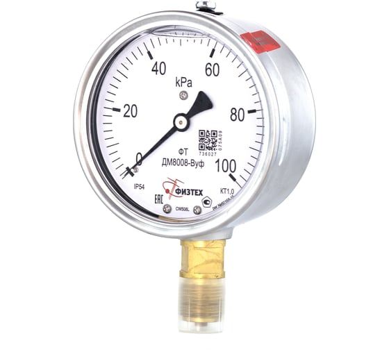 Манометр виброустойчивый Физтех ДМ8008-ВУф 0-100 кПа кт.1,0 d.100 IP54 M20x1,5 РШ, Силикон 4687205455116