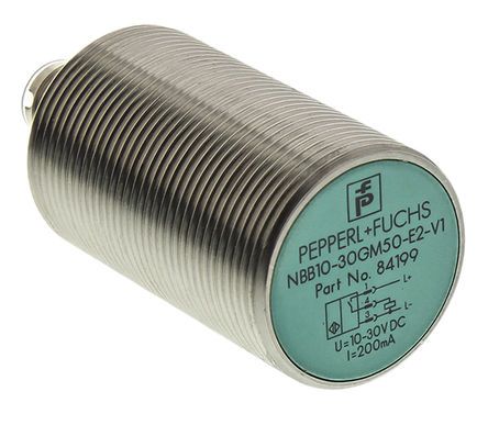 NBB10-30GM50-E2-V1, Pepperl + Fuchs M30 x 1.5 Inductive Sensor - Barrel, PNP-NO Output, 10 mm Detection, IP67, M12 - 4 Pin Terminal, Индуктивный датчик приближения