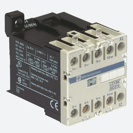 LC1SK0600F7, Schneider Electric 2 Pole Contactor - 6 A, 110 V ac Coil, TeSys SK, 2NO, 2.2 kW, Контактор