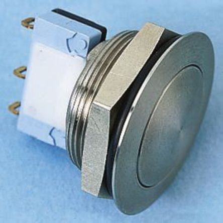 AV24LP402, APEM Single Pole Double Throw (SPDT) Momentary Push Button Switch, IP65, 22.2 (Dia.)mm, Panel Mount, 250V ac, Кнопочный переключатель