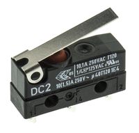 DC2C-A1LB, ZF SPDT-NO/NC Hinge Lever Microswitch, 10.1 A @ 250 V ac, Микропереключатель