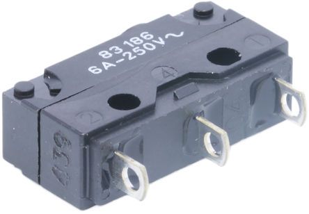 83 186 001, Crouzet SPDT-NO/NC Button Microswitch, 6 A @ 250 V ac, Микропереключатель