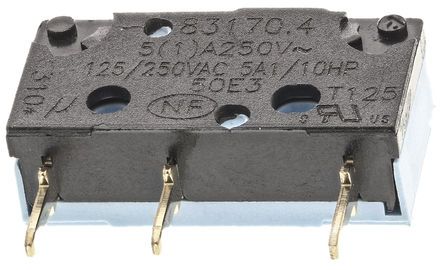 83 170 408, Crouzet NO/NC Plunger Microswitch, 5 A @ 250 V ac, Микропереключатель