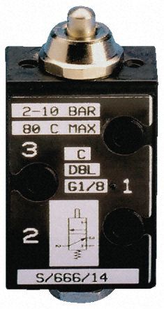 S/666/14, Norgren Plunger 3/2 Pneumatic Manual Control Valve S/666 Series, Клапан
