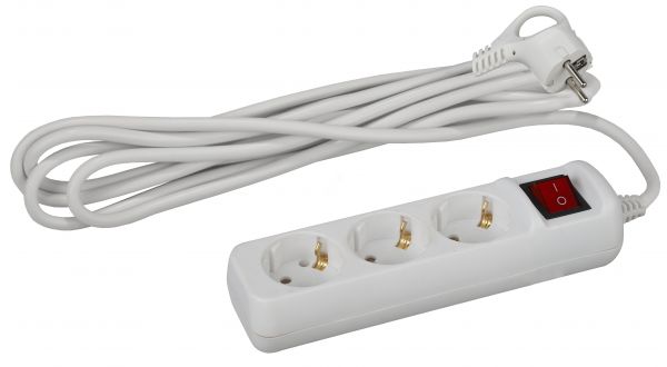 Удлинитель с заземлением, 3x1мм2, 16A, ПВС, с выключателем, 3 гнезда, 3м 10/480 U-3es-3m-3x1