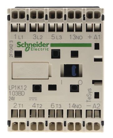 LP1K12103BD, Schneider Electric 3 Pole Contactor - 12 A, 24 V dc Coil, TeSys K, 3NO, 5.5 kW, Контактор