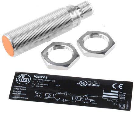 IGS208, ifm electronic M18 x 1 Inductive Sensor - Barrel, PNP/NPN-NO Output, 8 mm Detection, IP67, M12 - 4 Pin Terminal, Индуктивный датчик приближения