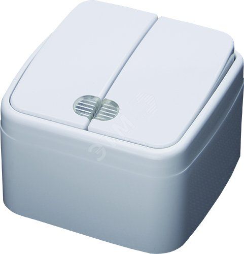 Выключатель двухклавишный с подсветкой, Basic, белый,